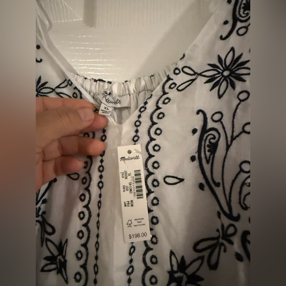 Madewell Embroidered Deep V-Neck Midi Dress in Bandana - Picture 5 of 10
